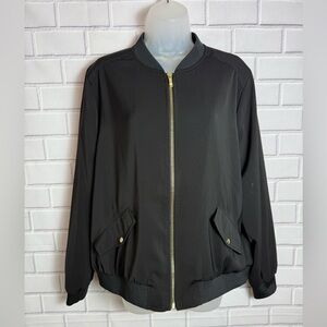 Susan Graver Classic Black Bomber minimalist Jacket with Gold Zipper/size M